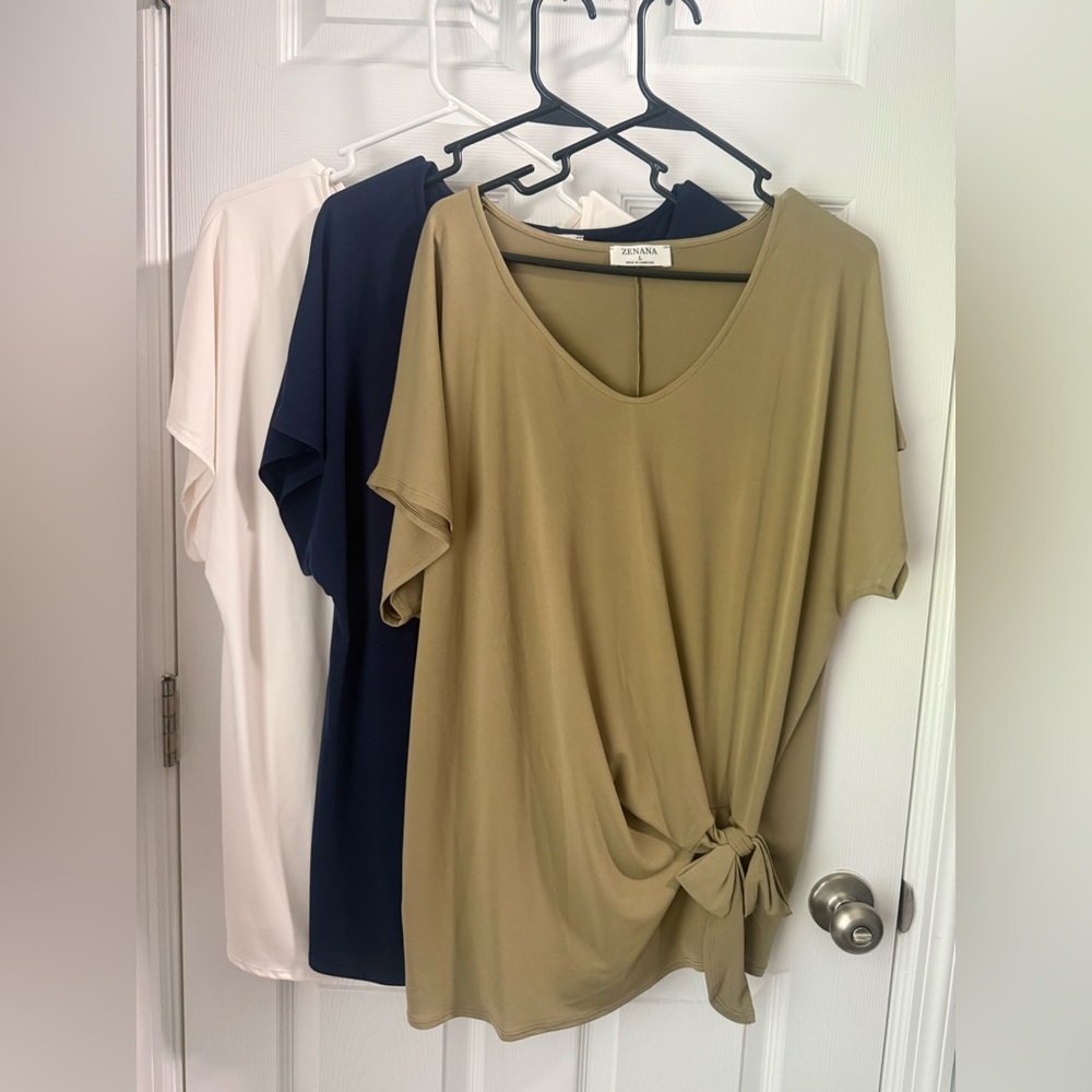 Lot of 3 tops, Zenana, Bow, NWOT, Size Large